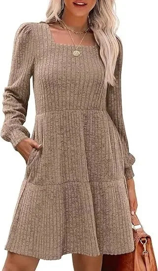 Mary | Mini Sweater Dress with Square Neck and Front Pockets