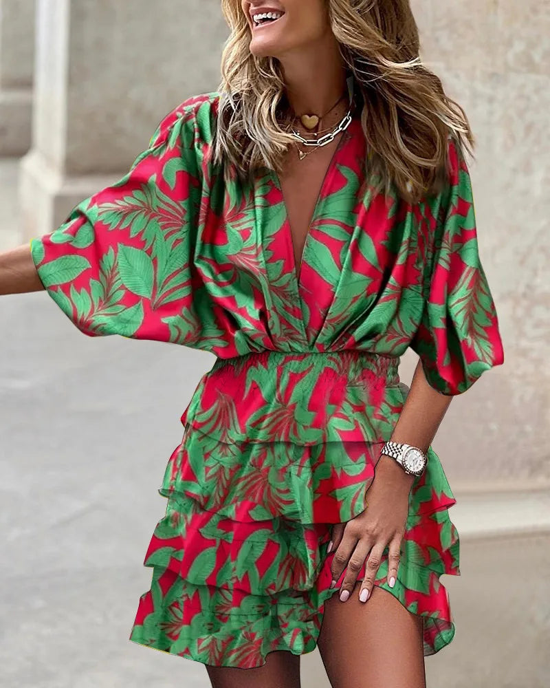 Kimberley | Boho Floral Mini Dress Tiered Ruffled