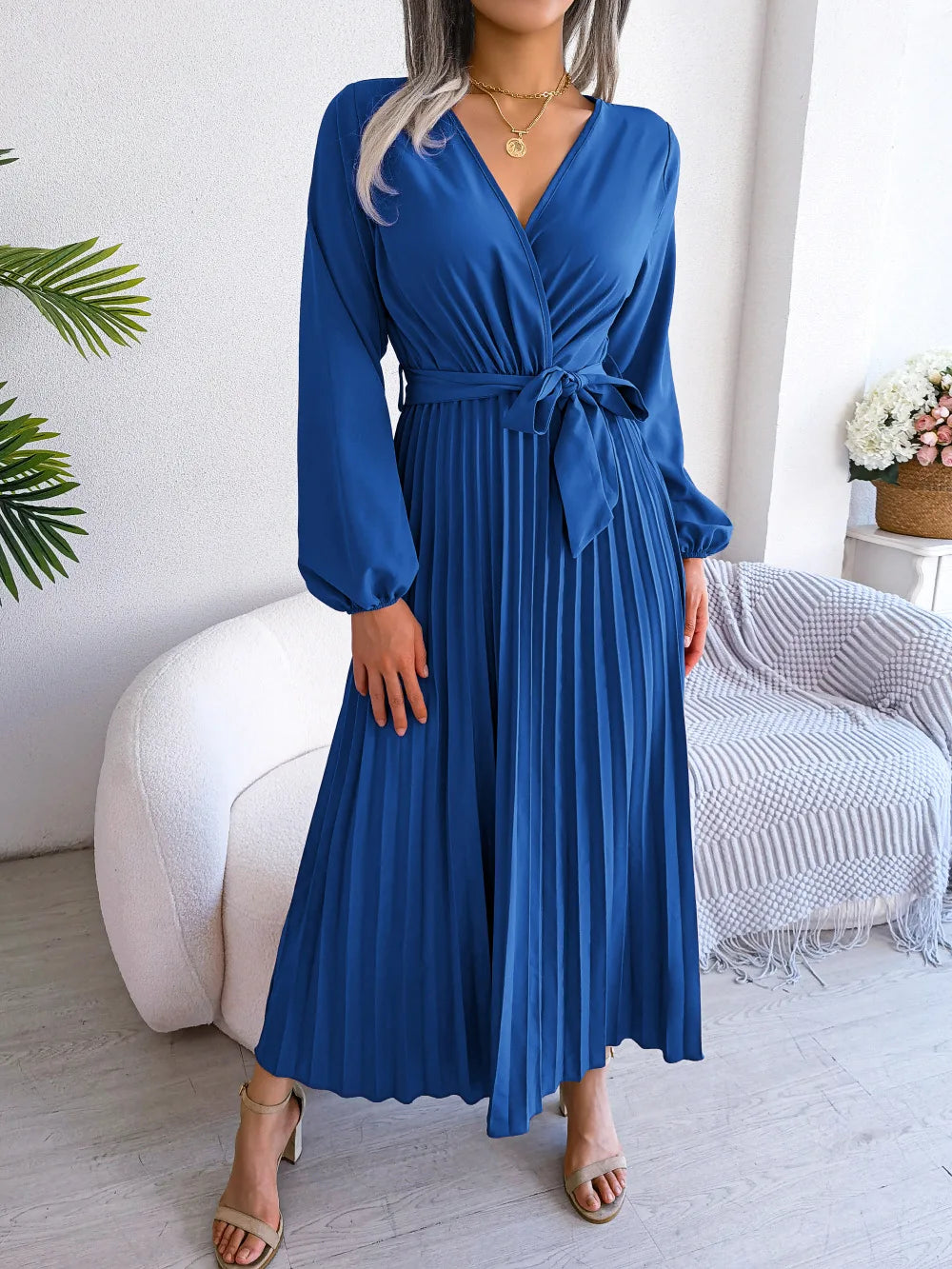 Ellie | Midi Wedding Guest Dress with V-Neck Wrap and Pleated Skirt