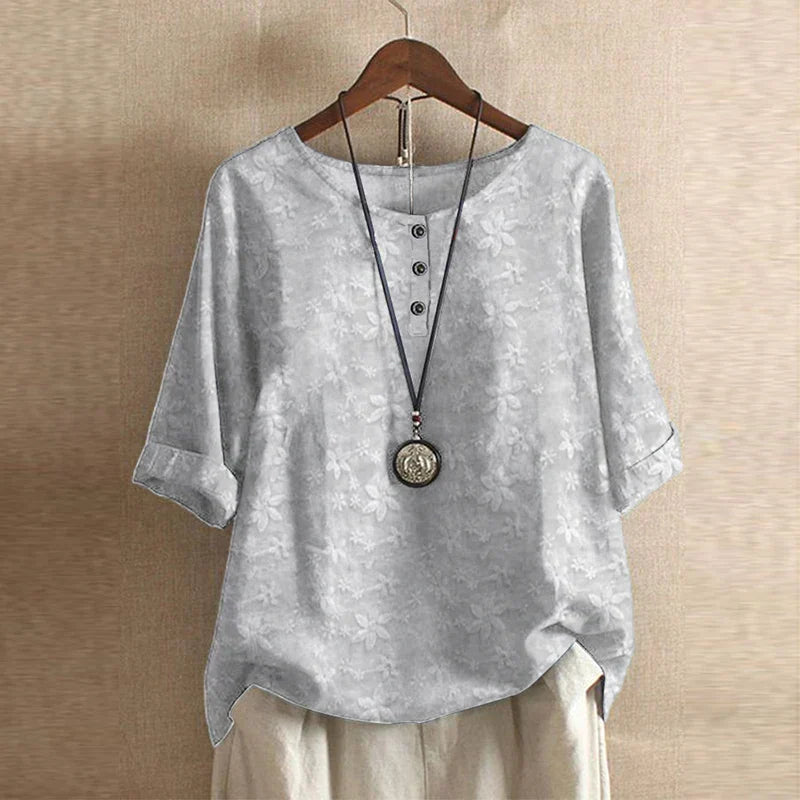 Cleo | Boho Print Top with Short Sleeves and Button Detail