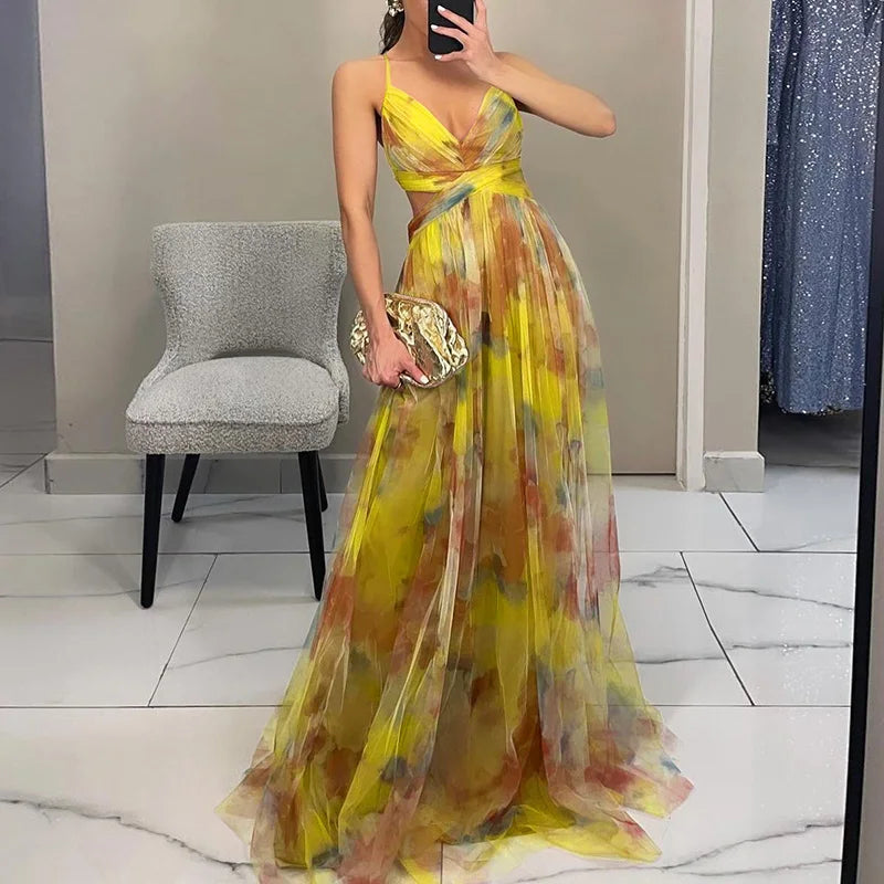 Ruby | Maxi Wedding Guest Dress with Floral Print and V-Neck