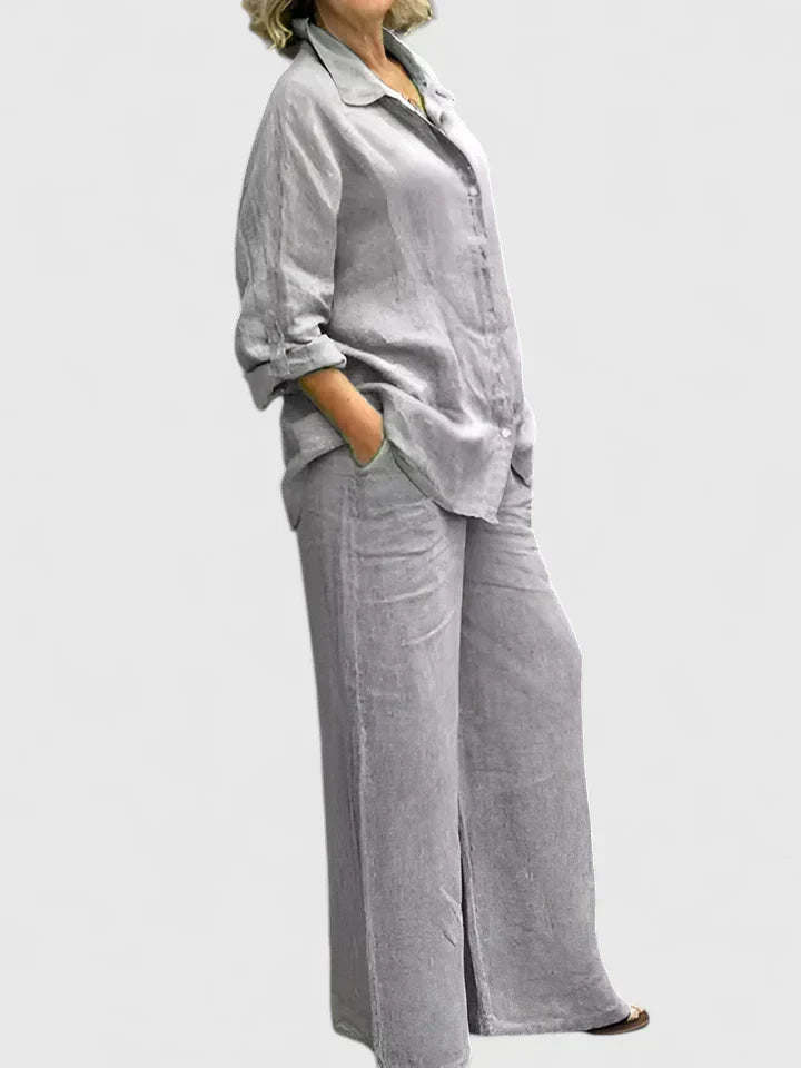 Lena | Matching Set with Wide Leg Trousers and Long Sleeve Shirt