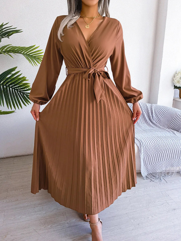 Ellie | Midi Wedding Guest Dress with V-Neck Wrap and Pleated Skirt