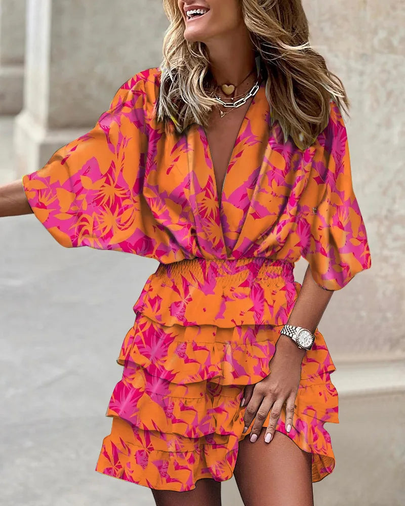 Kimberley | Boho Floral Mini Dress Tiered Ruffled