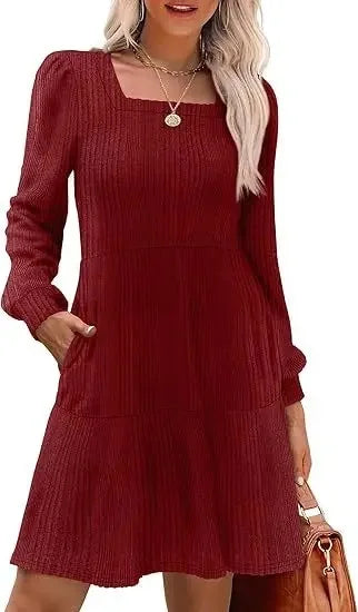 Mary | Mini Sweater Dress with Square Neck and Front Pockets