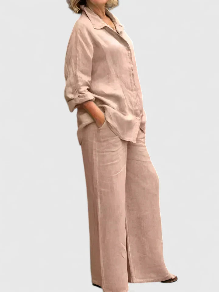 Lena | Matching Set with Wide Leg Trousers and Long Sleeve Shirt