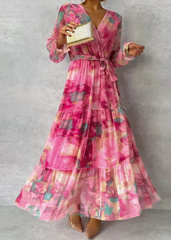 Lili | Maxi Wedding Guest Dress with Floral Print and V-Neck Wrap