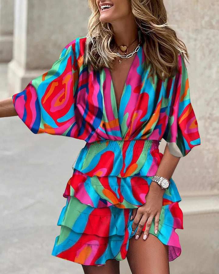 Mackenzie | Boho Mini Dress Ruffled Printed
