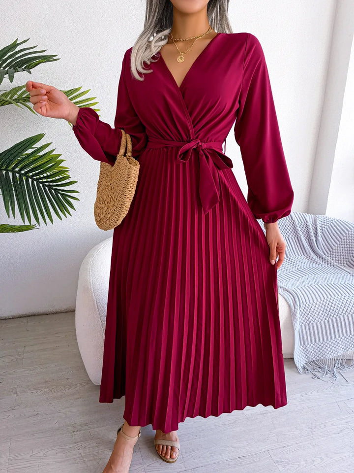 Ellie | Midi Wedding Guest Dress with V-Neck Wrap and Pleated Skirt