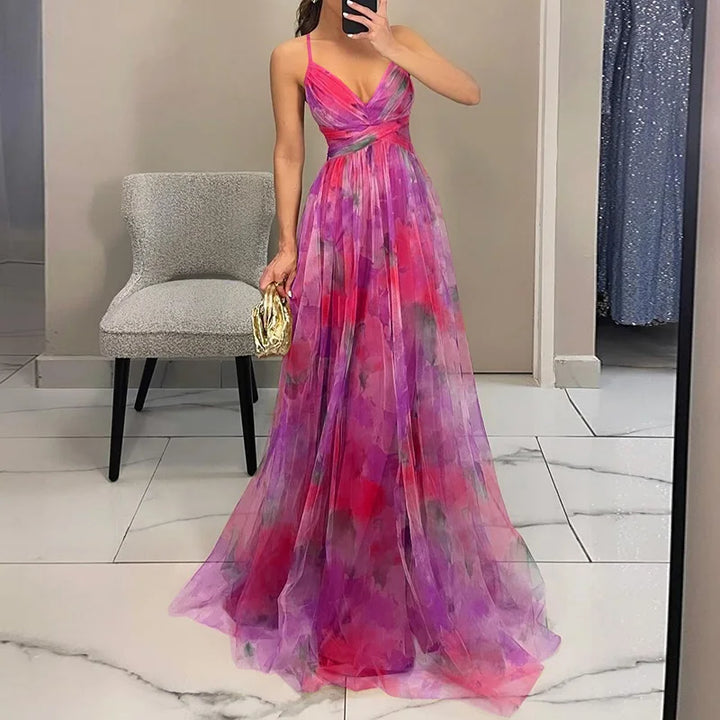 Ruby | Maxi Wedding Guest Dress with Floral Print and V-Neck