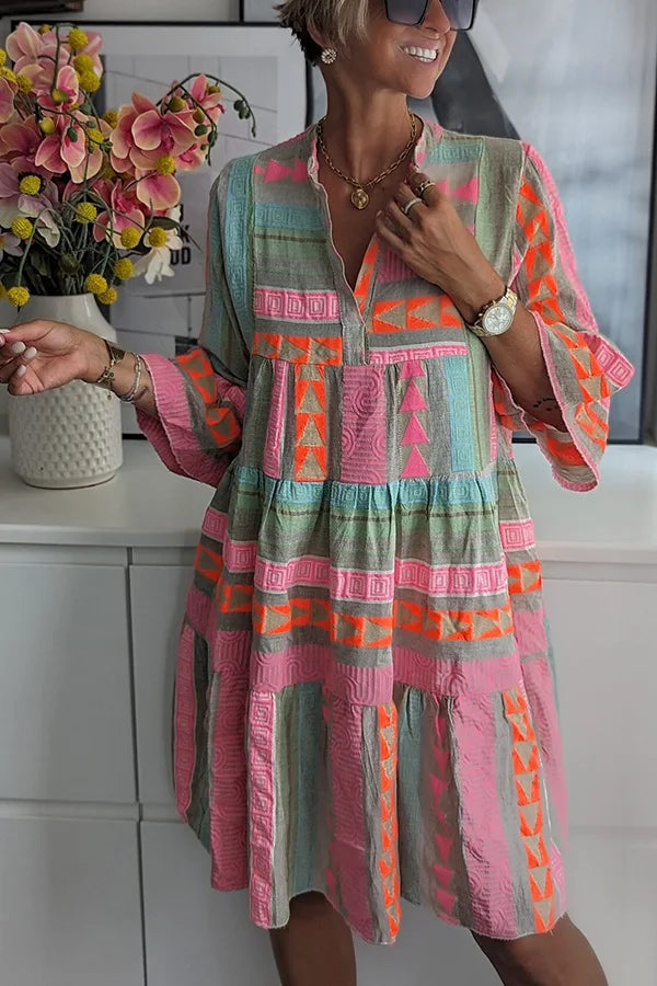 Sofia | Midi Summer Dress with Boho Print and V-Neck