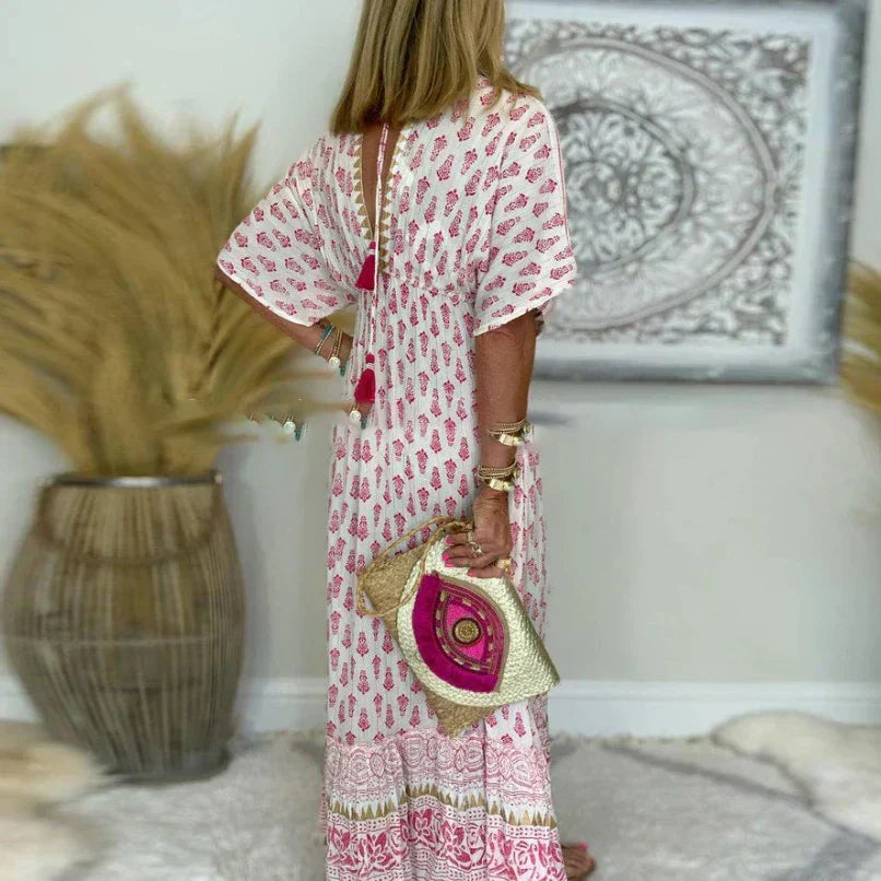 Ava | Maxi Summer Dress with Boho Print and Short Sleeves