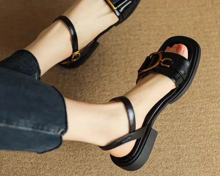 Amara | Orthopedic Flat Sandal with Square Toe and Buckle