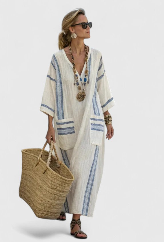 Saffron | Summer Maxi Dress Striped Kaftan