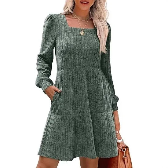 Mary | Mini Sweater Dress with Square Neck and Front Pockets