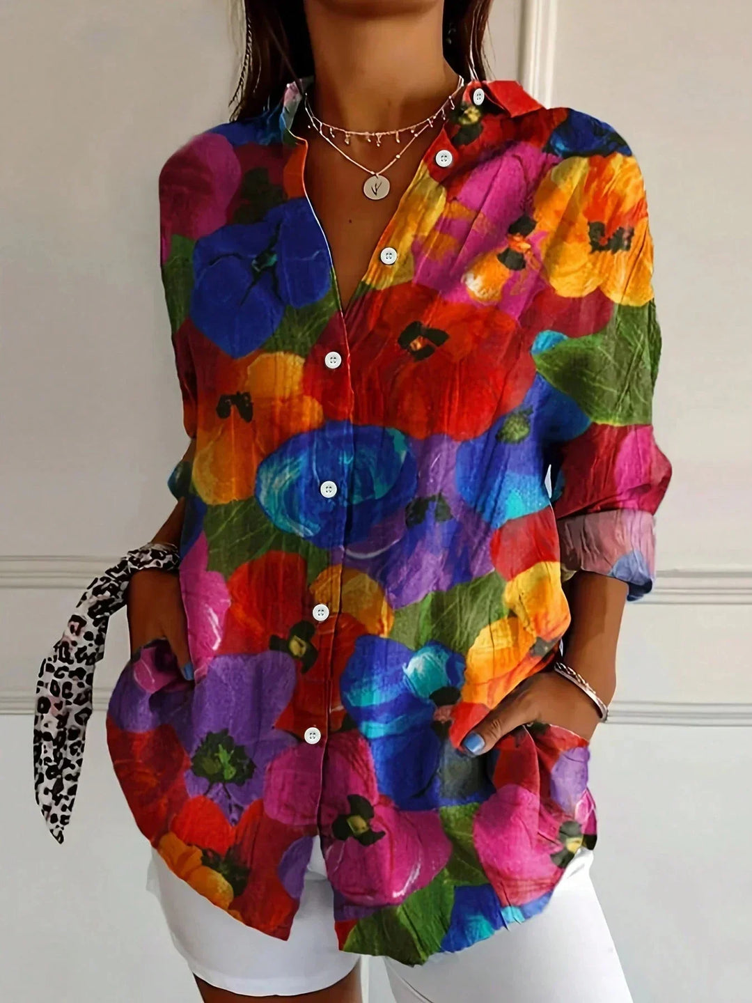 Blossom | Floral Print Blouse with Shirt Collar and Button Front