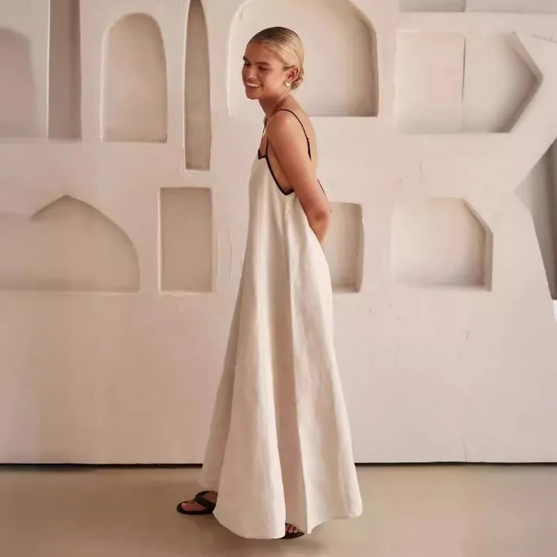 Arabella | Maxi Summer Dress with Contrast Straps and Square Neck