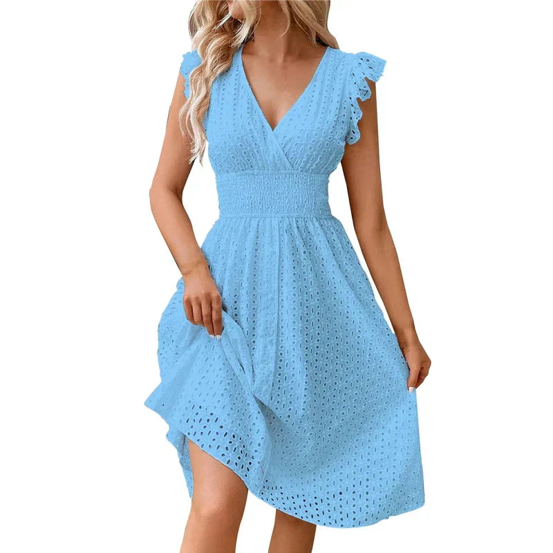 Lily | Midi Summer Dress with V-Neck and Ruffle Straps