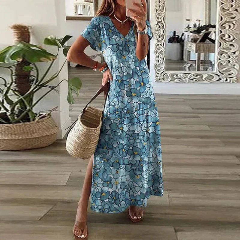 Lily | Maxi Summer Dress with Boho Print and Side Slit
