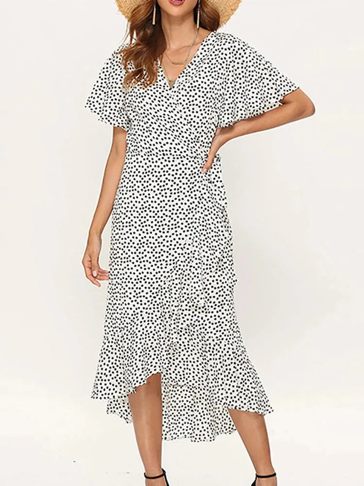 Una | Midi Summer Dress with Floral Print and Wrap Front