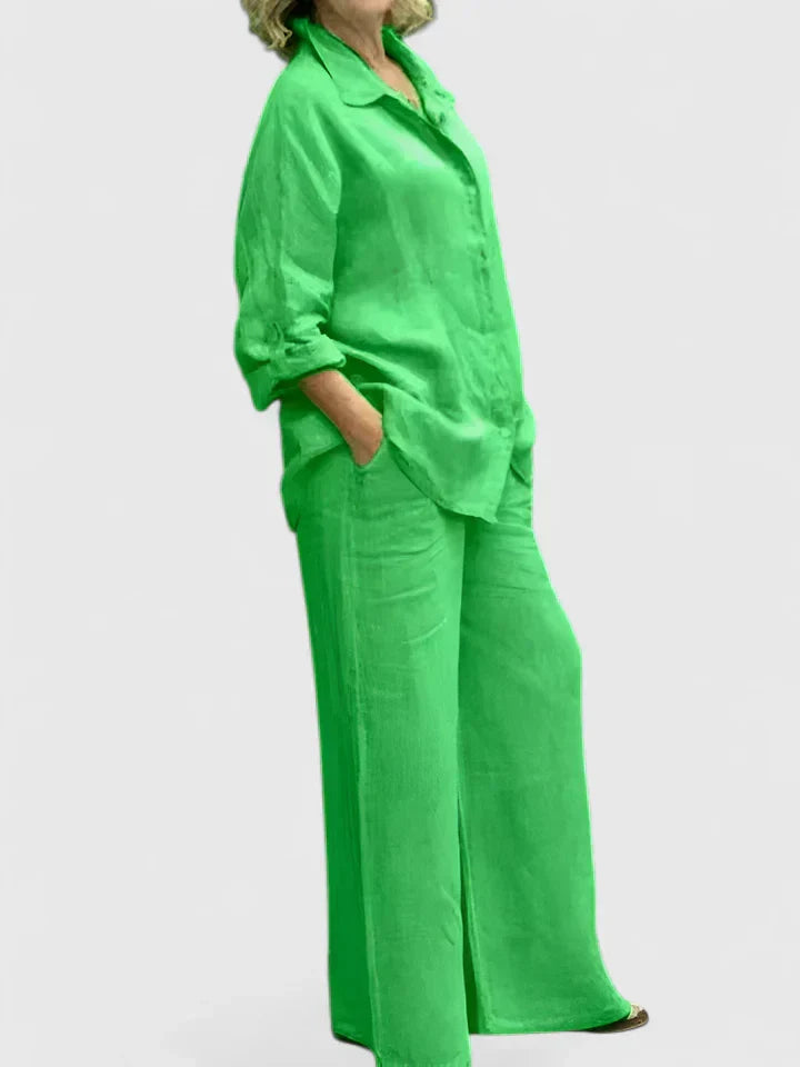 Lena | Matching Set with Wide Leg Trousers and Long Sleeve Shirt