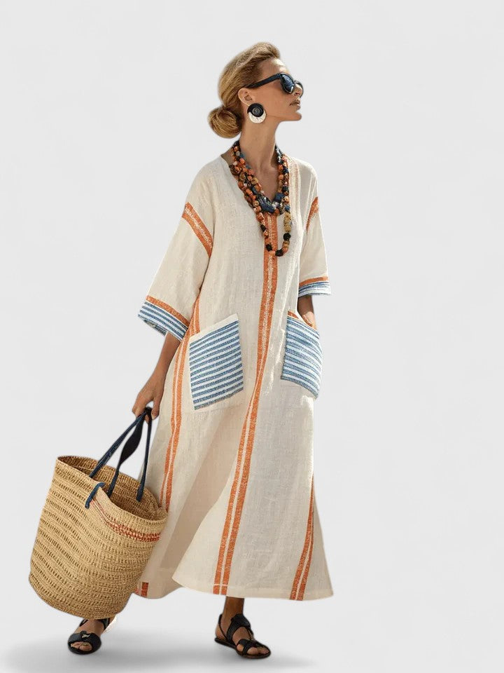 Saffron | Summer Maxi Dress Striped Kaftan