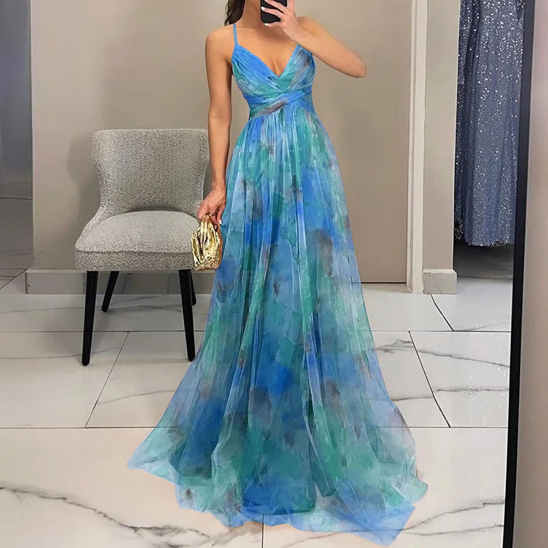 Ruby | Maxi Wedding Guest Dress with Floral Print and V-Neck
