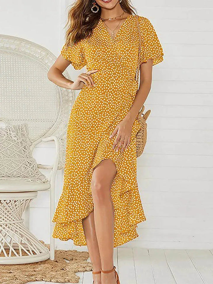 Una | Midi Summer Dress with Floral Print and Wrap Front