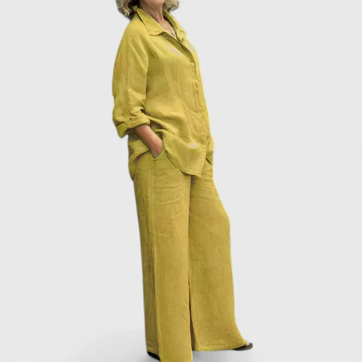 Lena | Matching Set with Wide Leg Trousers and Long Sleeve Shirt