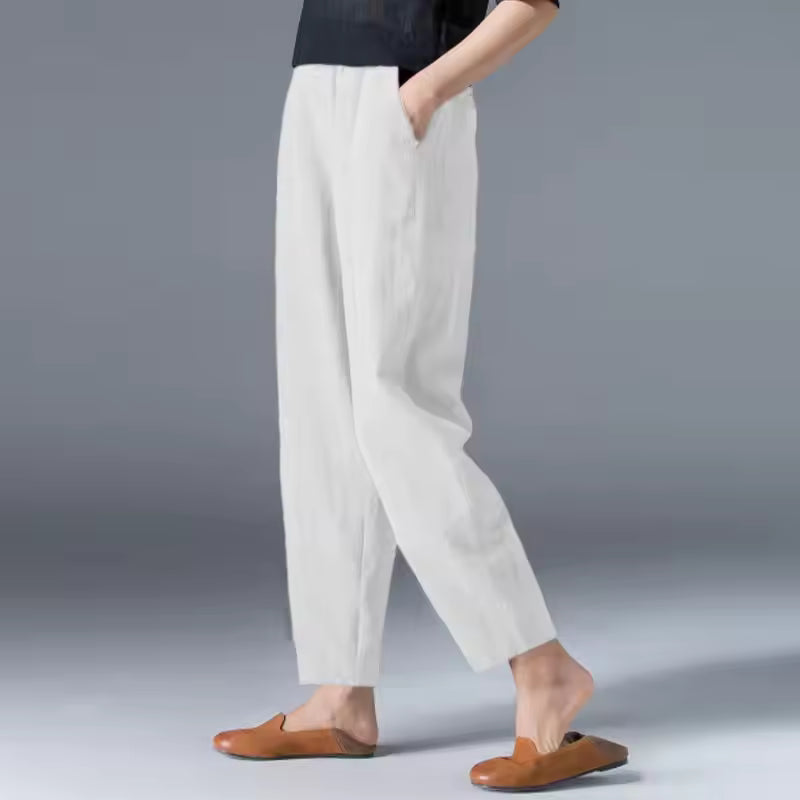 Meg | Tapered Trousers with Elastic Waist and Side Pockets