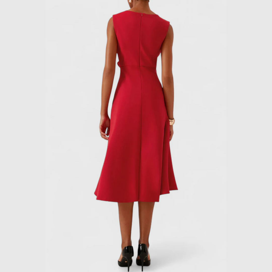 Sheila | Midi Cocktail Dress with Asymmetric Hem and Draped Bodice