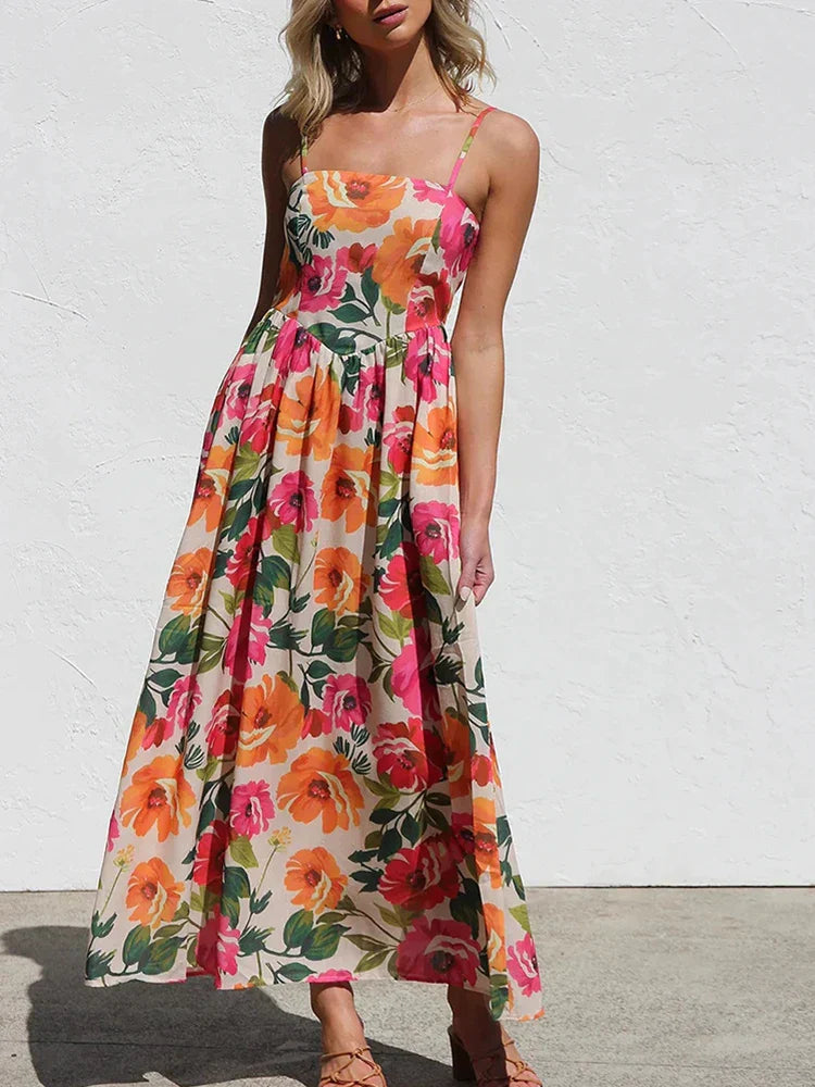 Isadora | Maxi Summer Dress with Floral Print and Square Neck