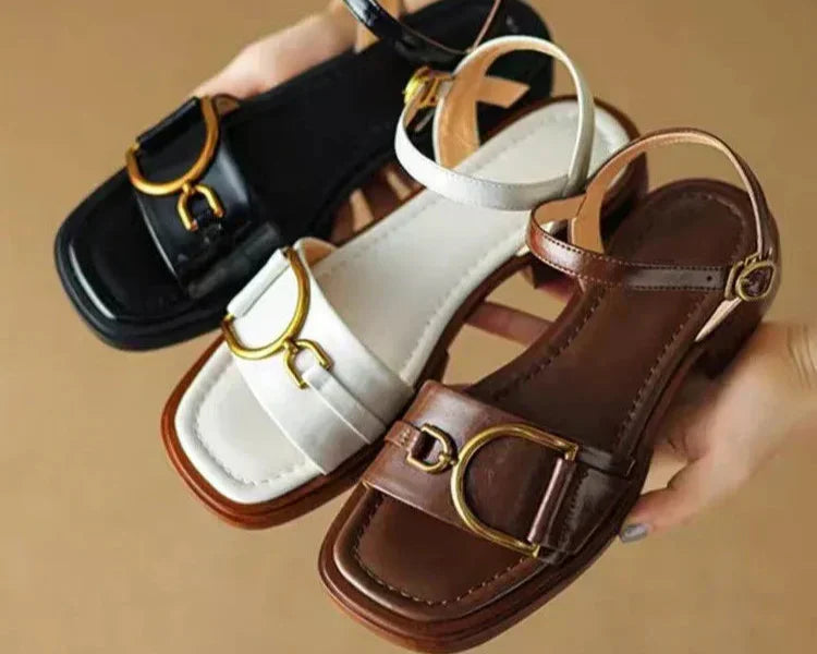Amara | Orthopedic Flat Sandal with Square Toe and Buckle