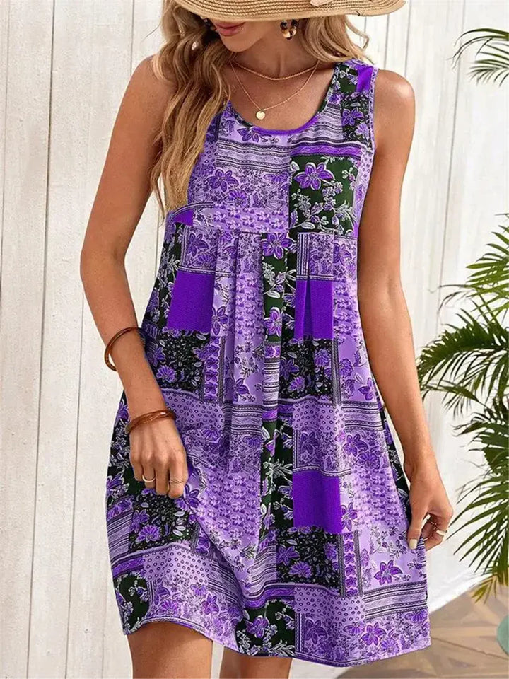 Diana | Mini Summer Dress with Boho Print and Front Pockets