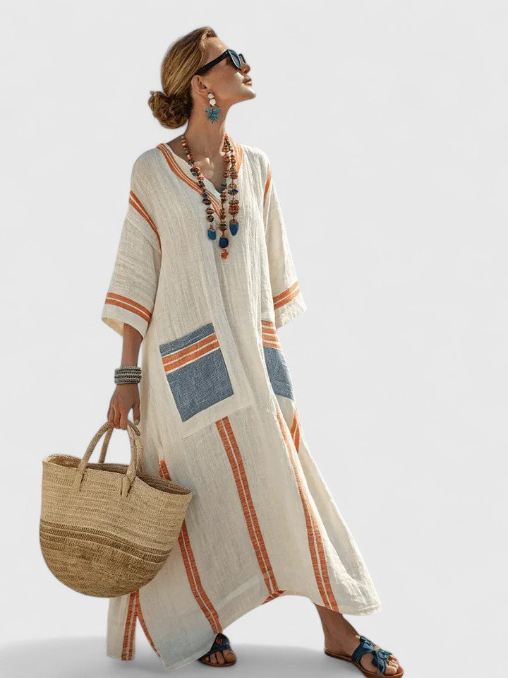 Saffron | Summer Maxi Dress Striped Kaftan