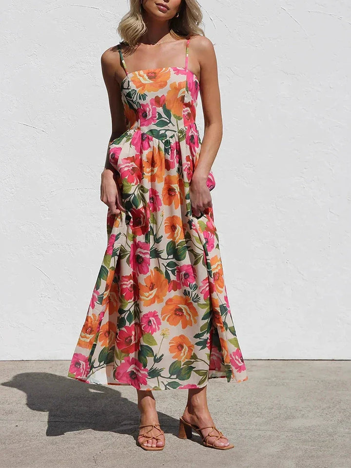 Isadora | Maxi Summer Dress with Floral Print and Square Neck