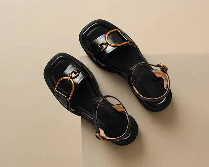 Amara | Orthopedic Flat Sandal with Square Toe and Buckle