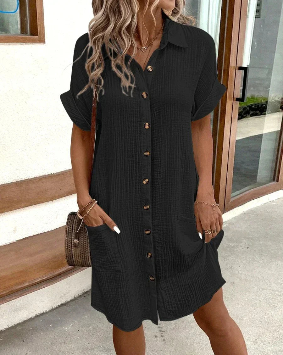 Serenity | Mini Shirt Dress with Button Front and Pockets