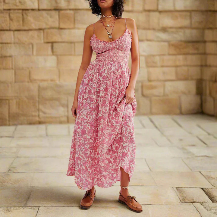 Marlowe | Maxi Summer Dress with Floral Print and Smocked Bodice