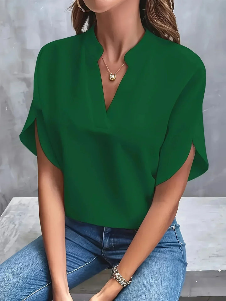 Leah | Flutter Sleeve Blouse with Split V-Neck and Plain Finish