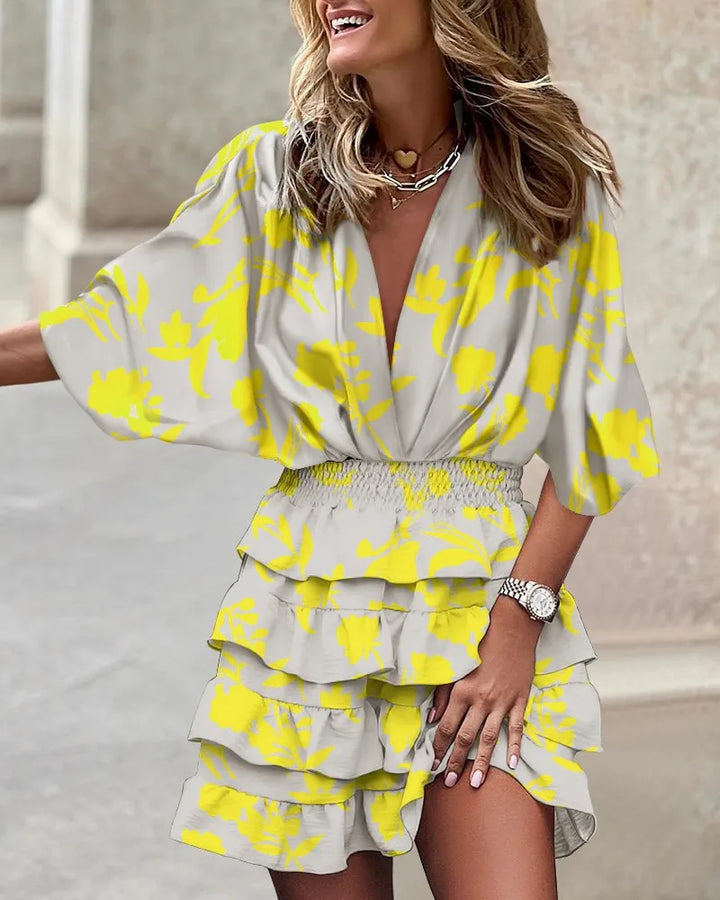 Makayla | Mini Summer Dress with Floral Print and Tiered Ruffles