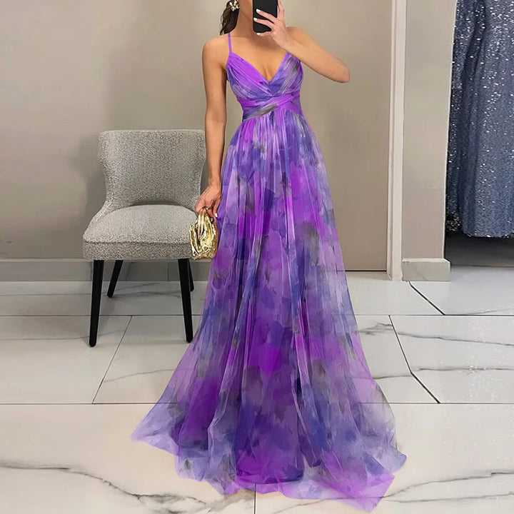 Ruby | Maxi Wedding Guest Dress with Floral Print and V-Neck