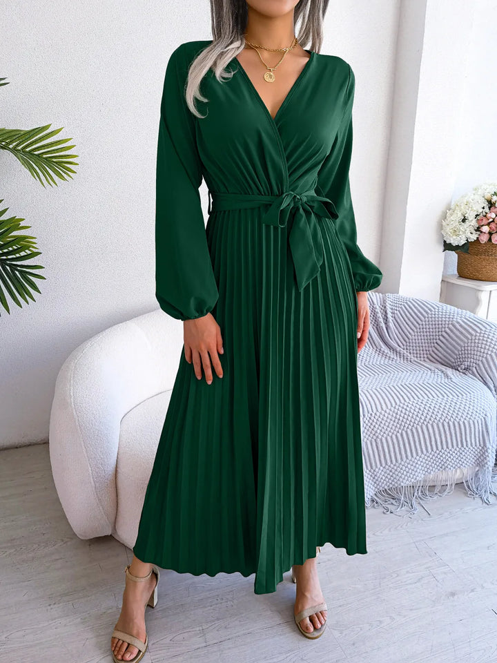 Ellie | Midi Wedding Guest Dress with V-Neck Wrap and Pleated Skirt