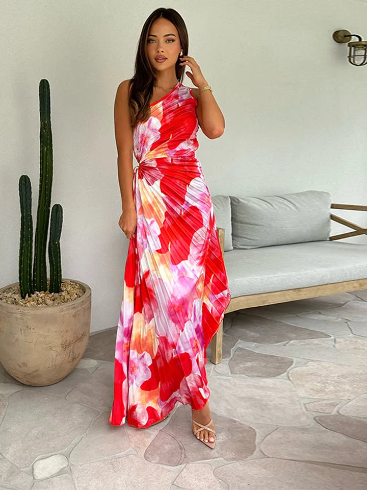Kacie | Maxi Wedding Guest Dress with One Shoulder and Floral Print