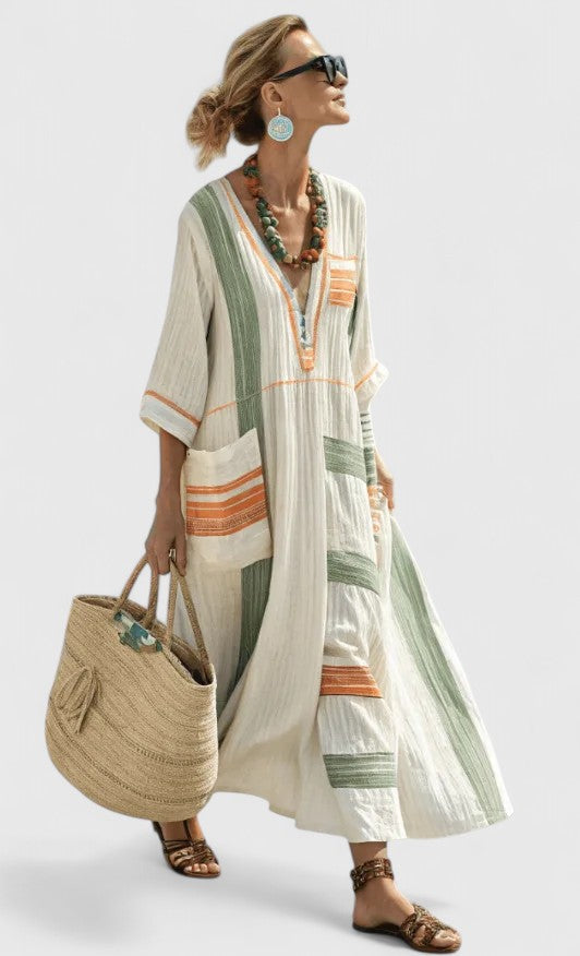 Saffron | Summer Maxi Dress Striped Kaftan