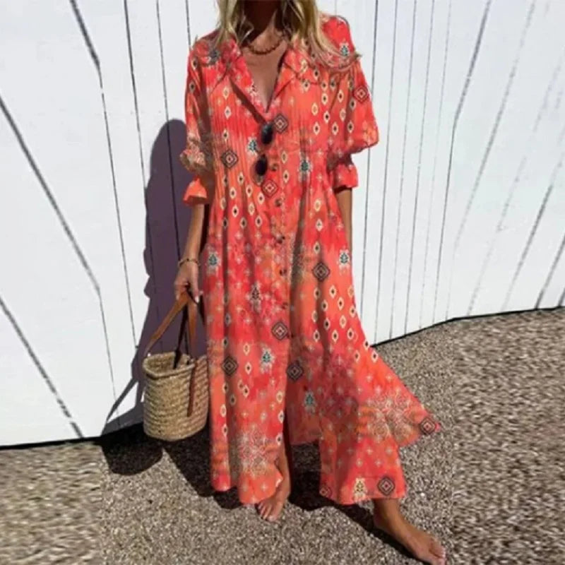 Margaret | Maxi Summer Dress with Abstract Print and 3/4 Sleeves