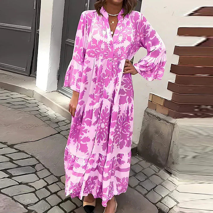Chloe | Maxi Summer Dress with Abstract Print and Long Sleeves