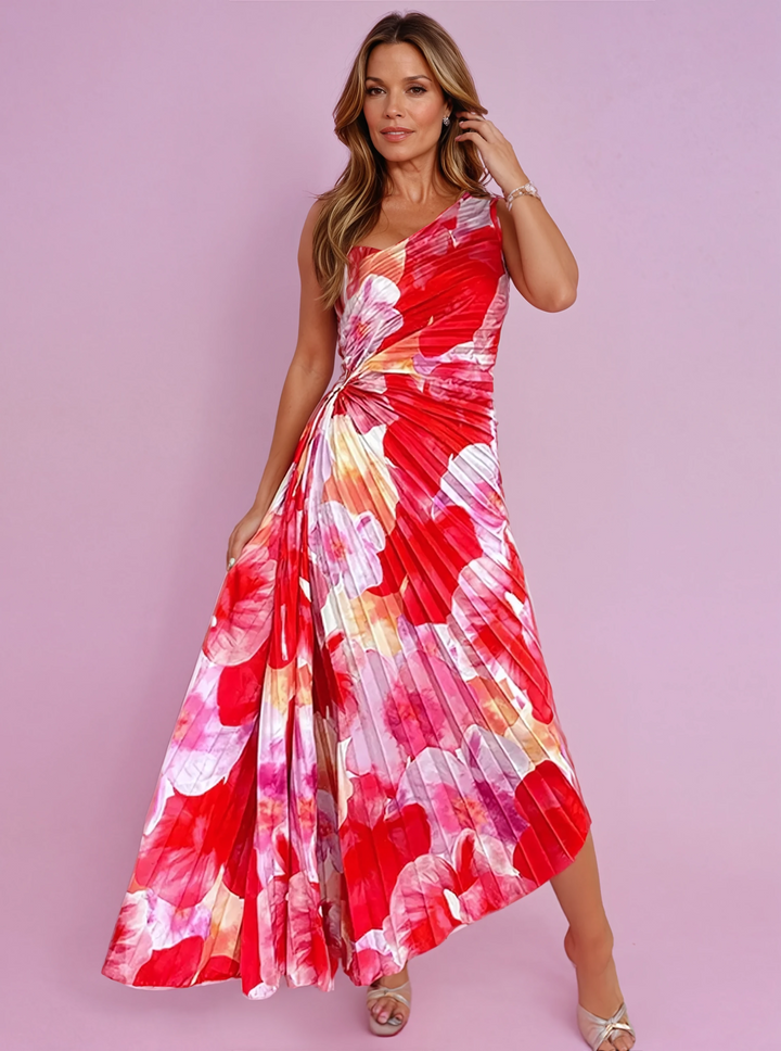 Kacie | Maxi Wedding Guest Dress with One Shoulder and Floral Print