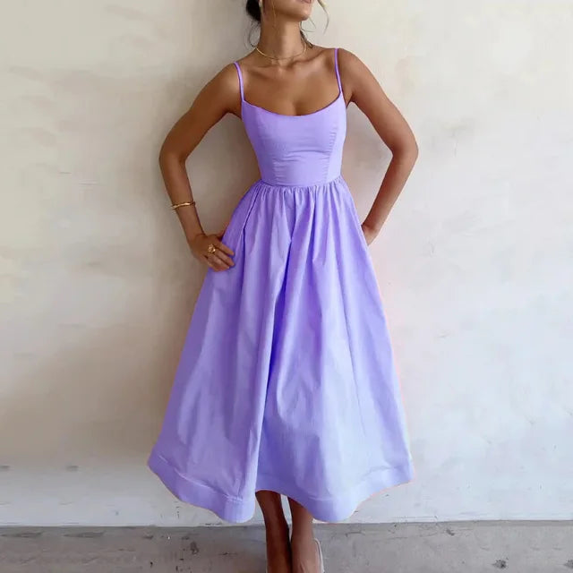 Jovie | Midi Summer Dress with Scoop Neck and A-Line Skirt