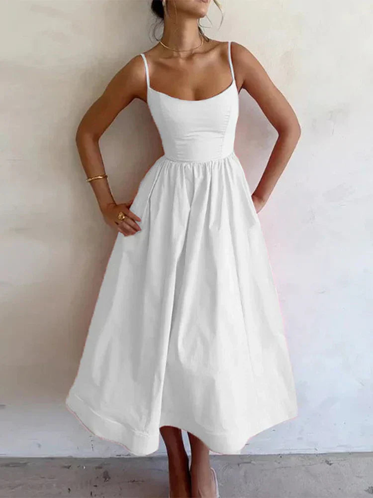 Jovie | Midi Summer Dress with Scoop Neck and A-Line Skirt